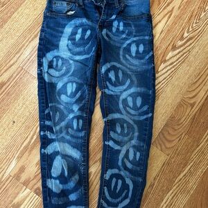 Lee Blue Denim Jeans with Yellow Stitching And Smiley Faces on the Front